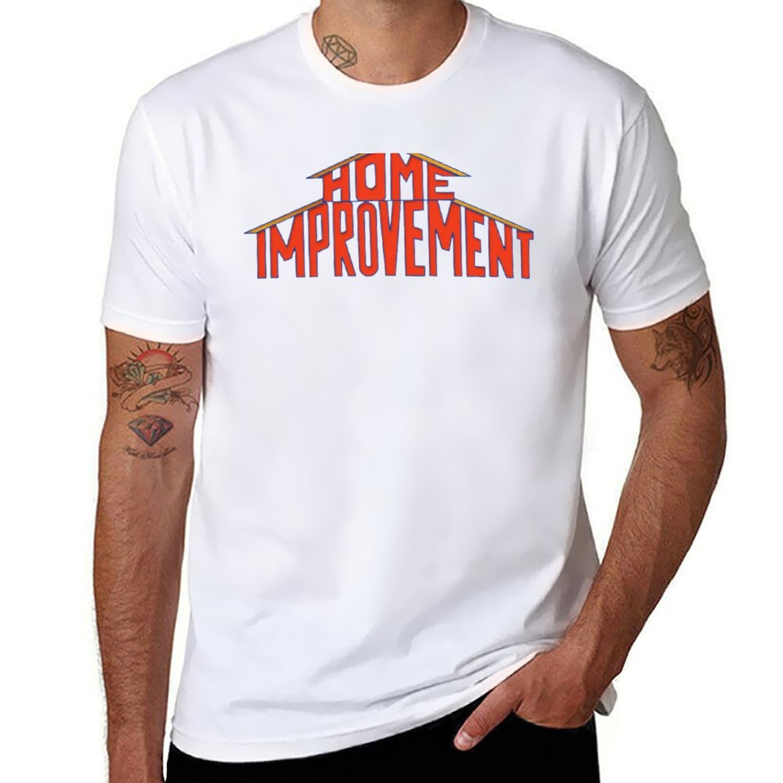 Home Improvement Logo - เสื้อยืดโลโก้การปรับปรุงบ้านยุค 90 เสื้อยืดผู้ชาย ดีไซเนอร์ เสื้อยืดตลกๆ เสื้อยืดผ้าฝ้าย