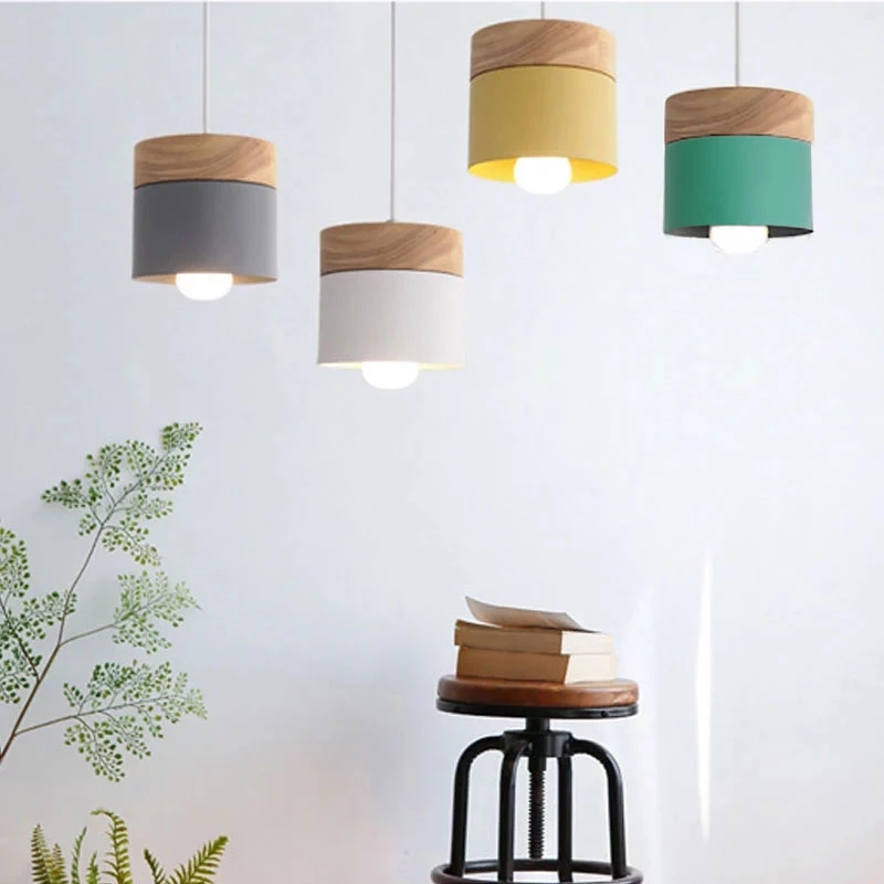 Home Improvement Loan - โคมไฟเพดาน LED E27 สไตล์นอร์ดิกเรียบง่าย โคมไฟแขวนทรงมาการองทันสมัย ตกแต่งบ้านด้วยเหล็กและไม้