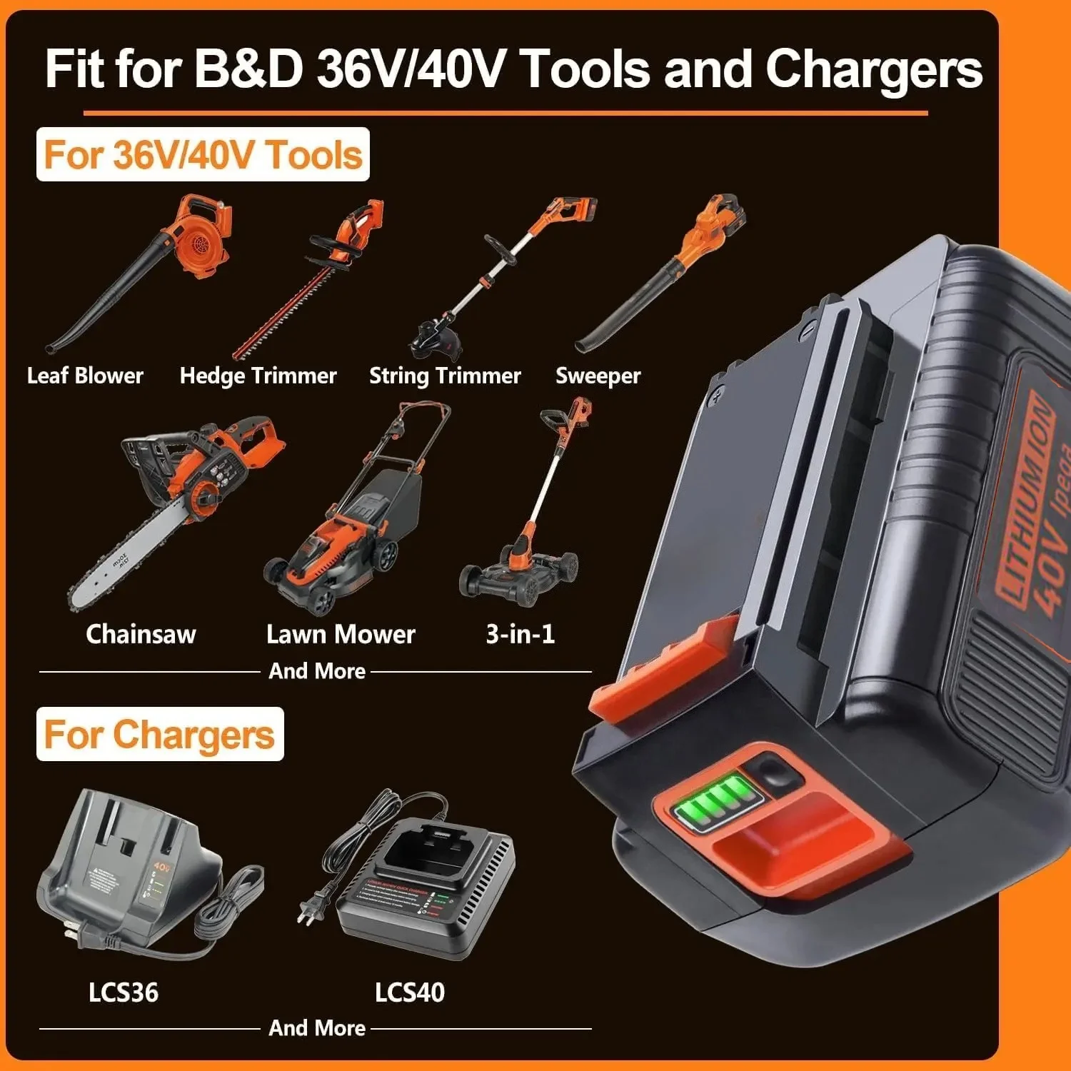 40V 4000mAh แบตเตอรี่ลิเธียมไอ - Black+Decker Tool Cordless บทวิจารณ์และราคา